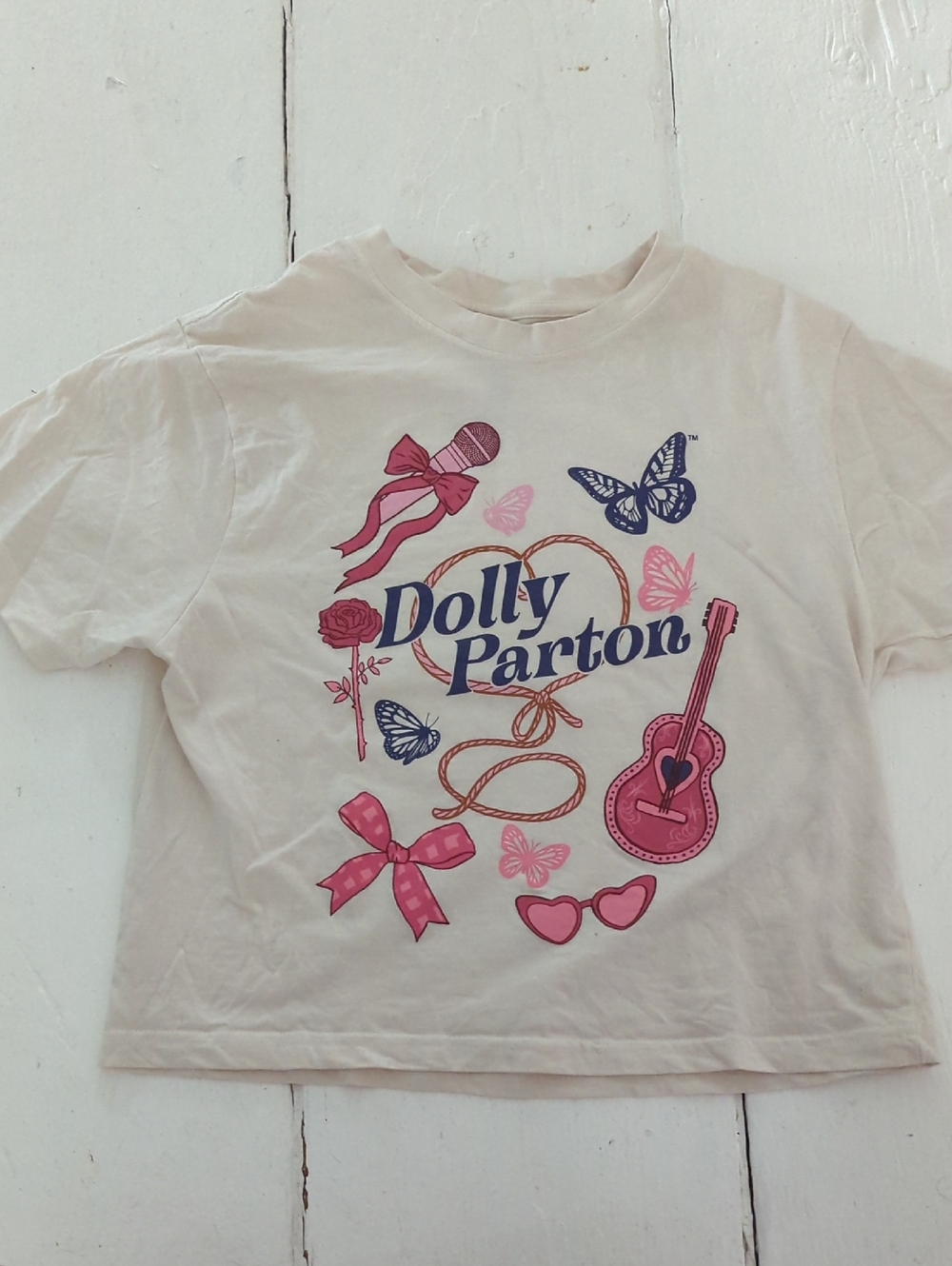 Cream Graphic Tee - Pink & Blue Print